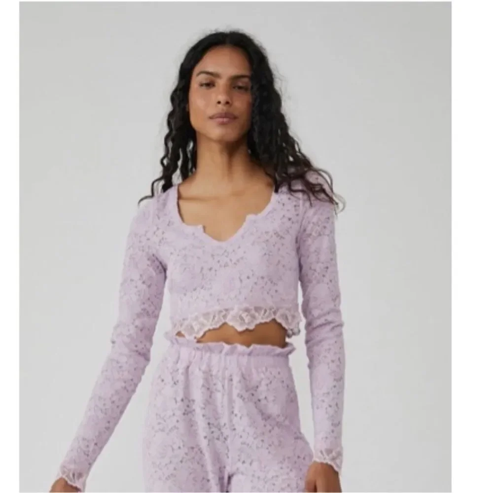NWOT Free People Intimately Cloud Ride Lace Lounge Crop Top Brushed Lilac Sz M